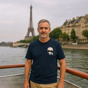 Karl Lagerfeld Mens L Head Graphic Tee Navy Blue Logo Casual Designer T Shirt‎